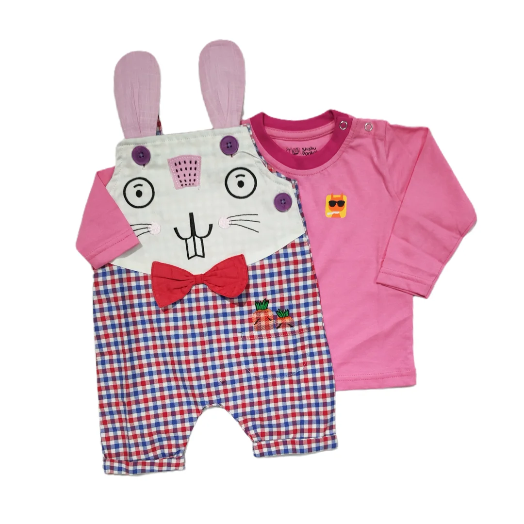 Mr. Rabbit Romper with Pink T Shirt Combo