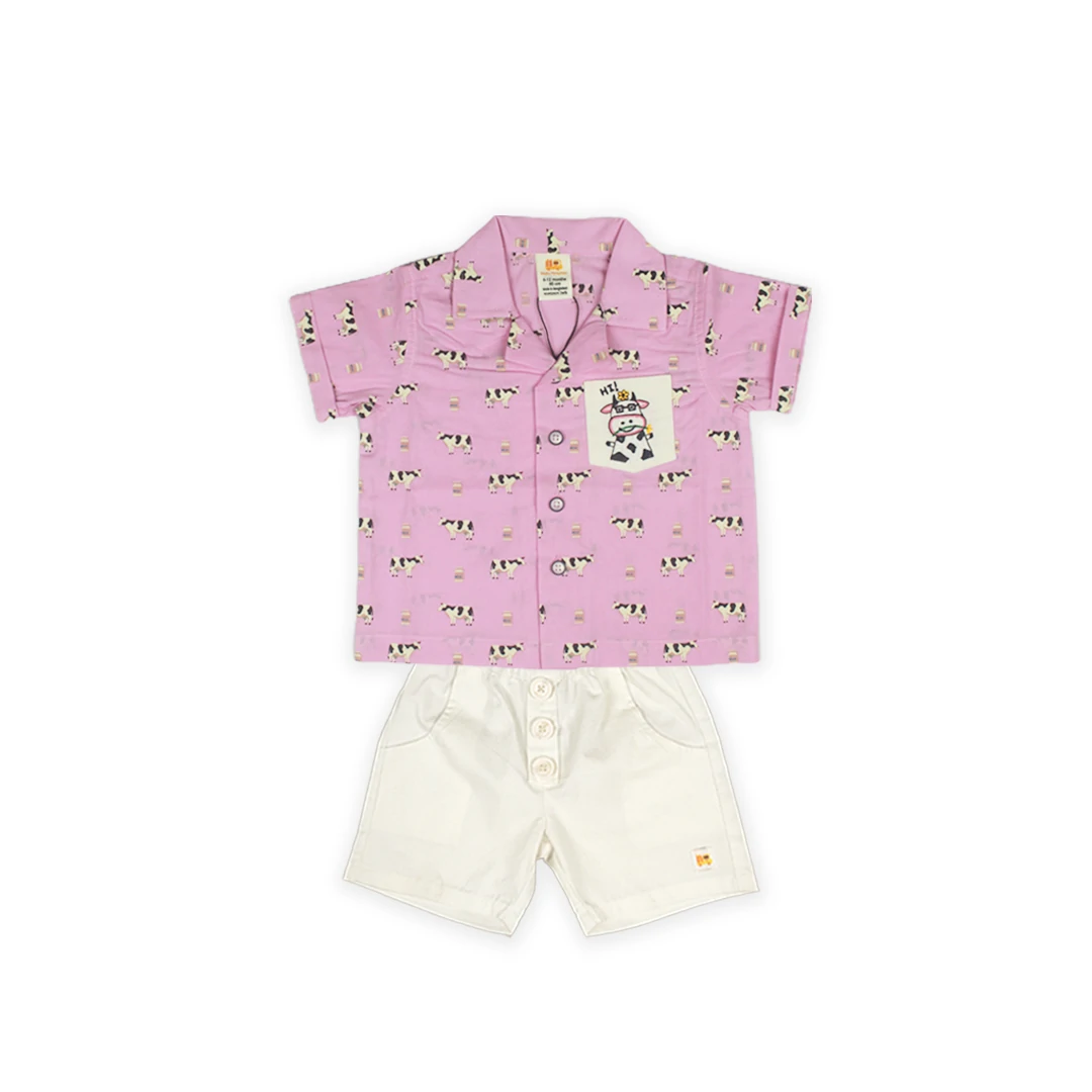 Hello Cow Shirt & White Pant