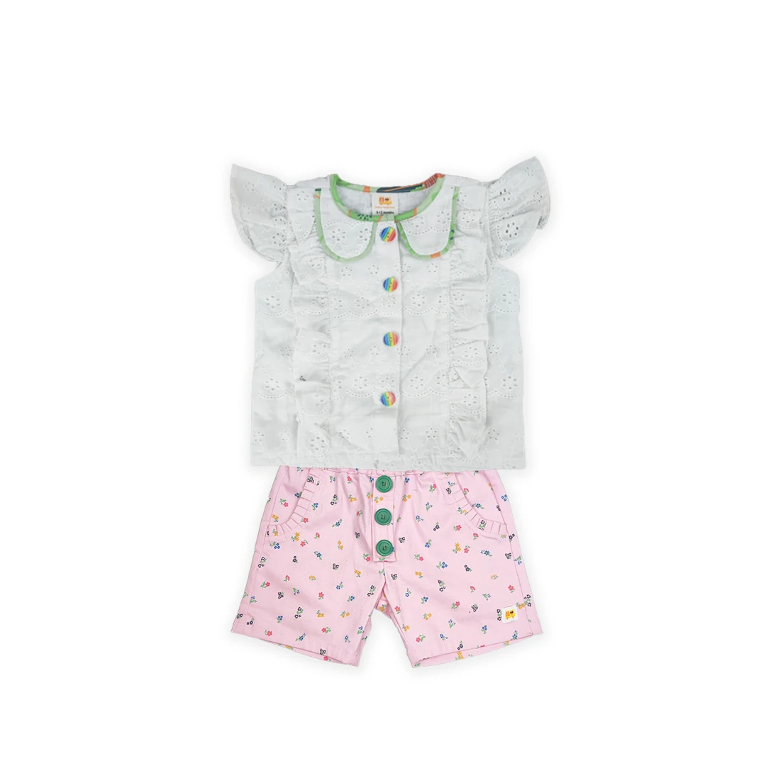 White Tops Shirt & Pink Flower Pant