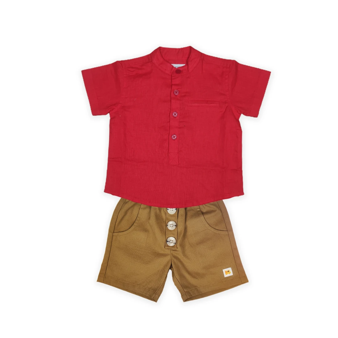 Red Fotua Shirt & Khaki Pant